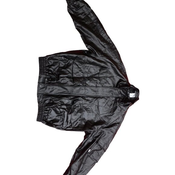 VINTAGE Nike Leather Jacket BIG LOGO Large Black - Picture 2 of 15